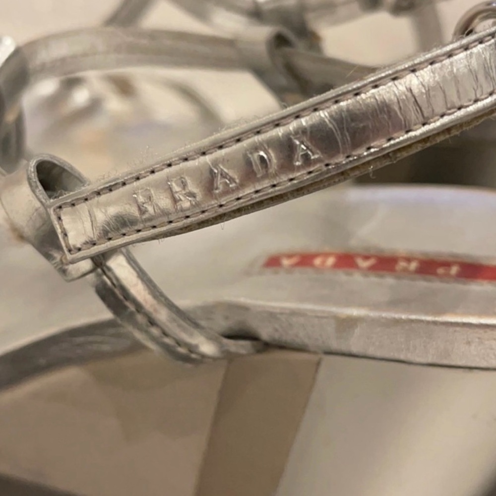 Prada Metallic Silver Wedge Sandals - Picture 6 of 9
